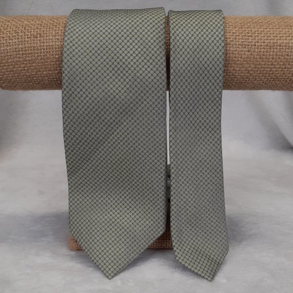 DKNY Men's Tie Geometric Skinny Slim Green Gray - Picture 1 of 6